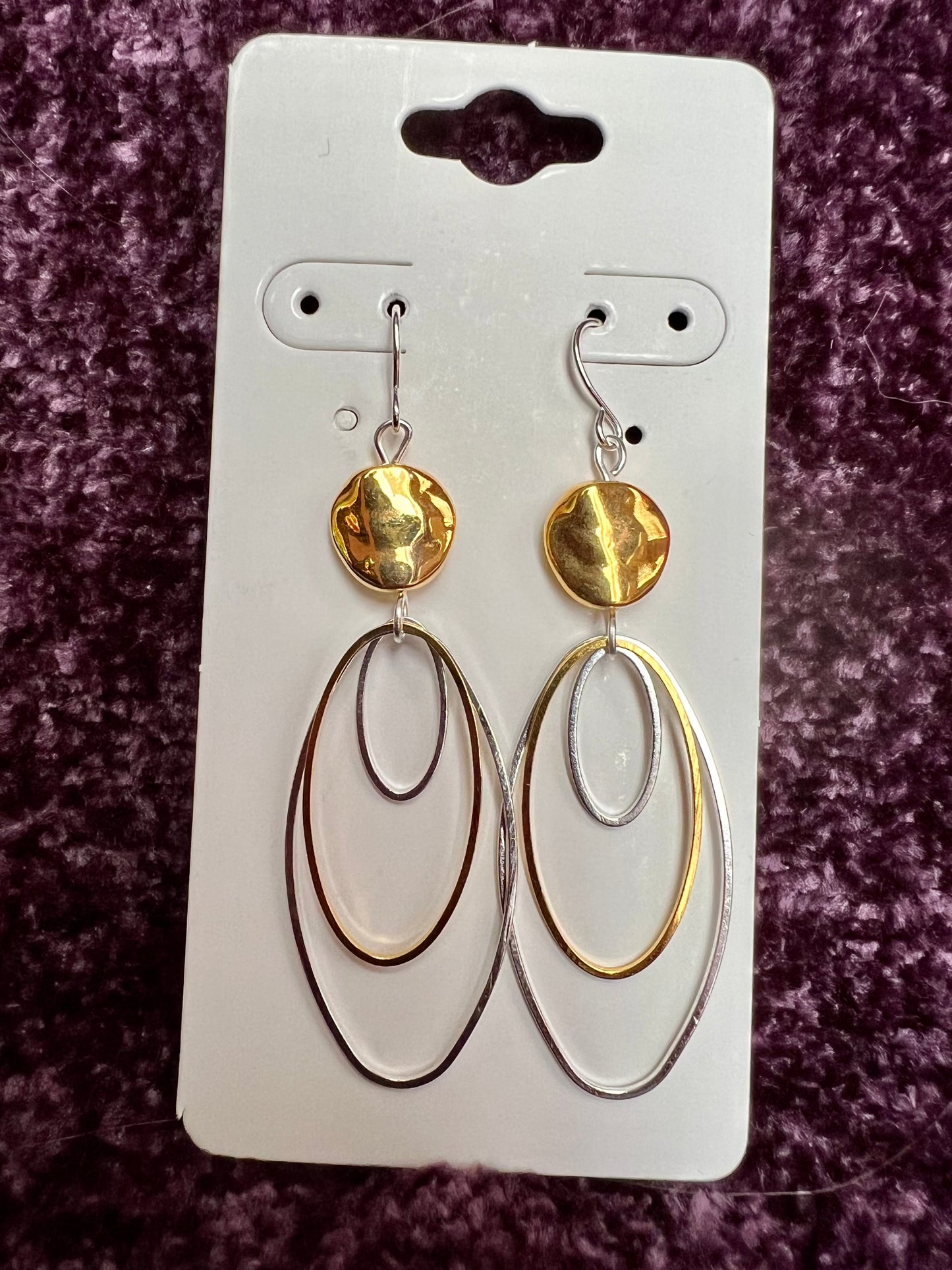 Earrings- Gold and silver plated metal beads, hoops, and wires.