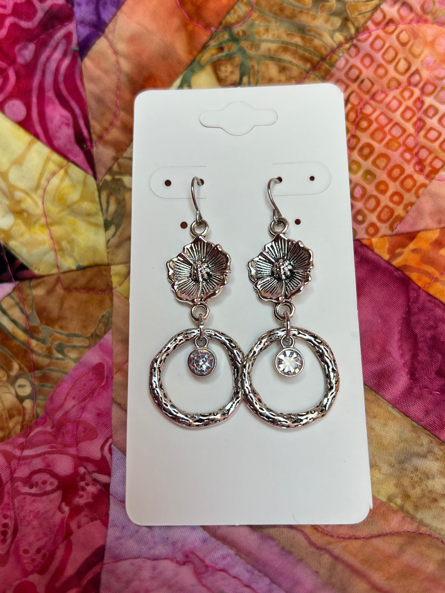 Earrings- Silver plated metal with clear cubic zirconia