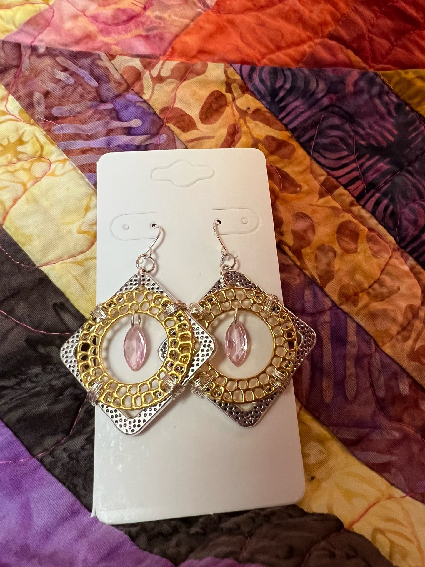 Earrings- Silver and gold plated metal with cubic zirconia.