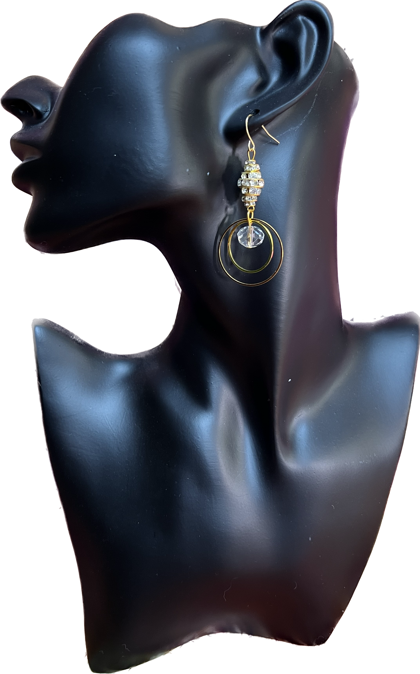 Earrings- Gold plated metal with clear crystal & rondelles.