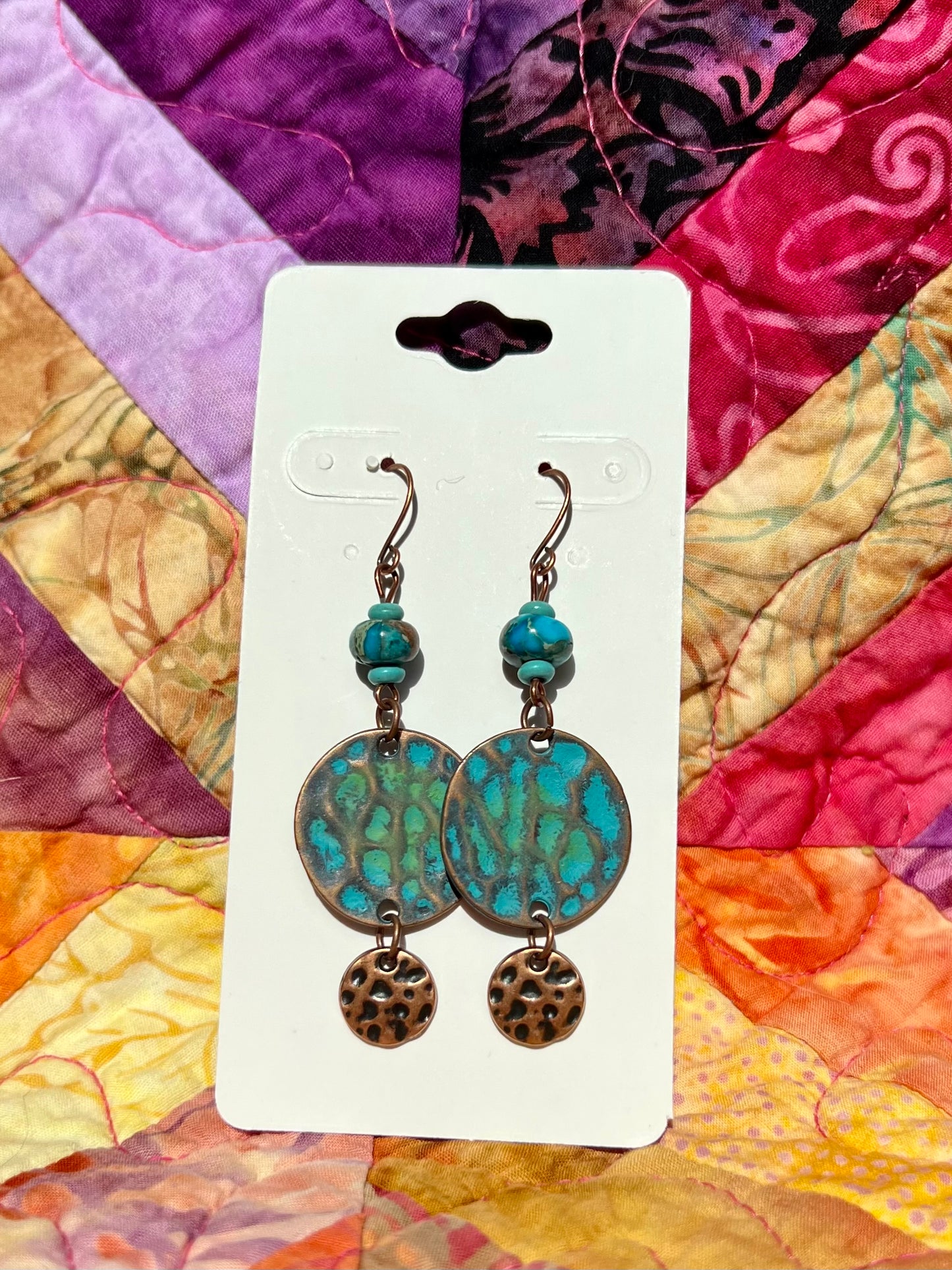 Earrings- Copper and copper plated metal with turquoise beads.