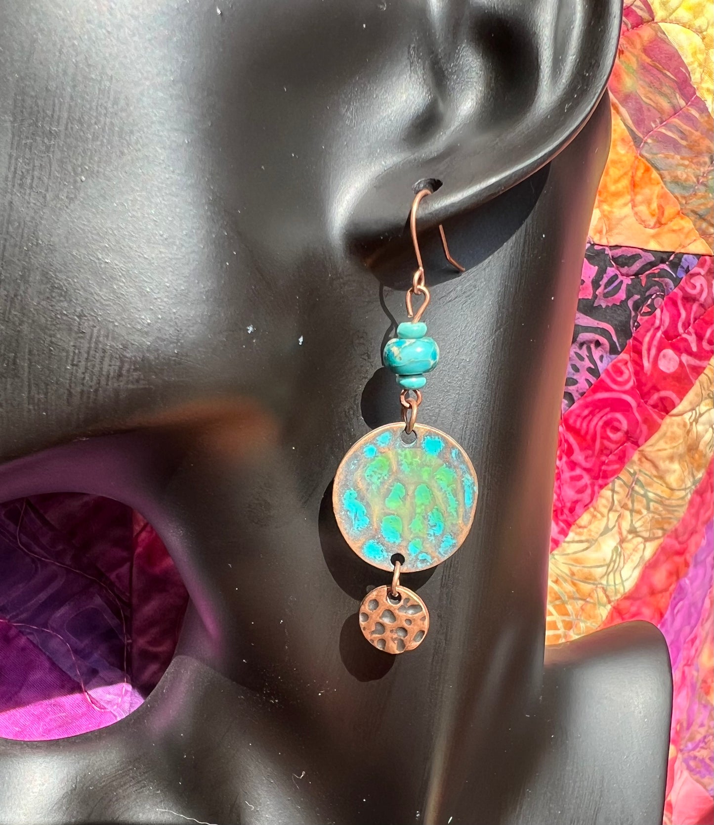 Earrings- Copper and copper plated metal with turquoise beads.