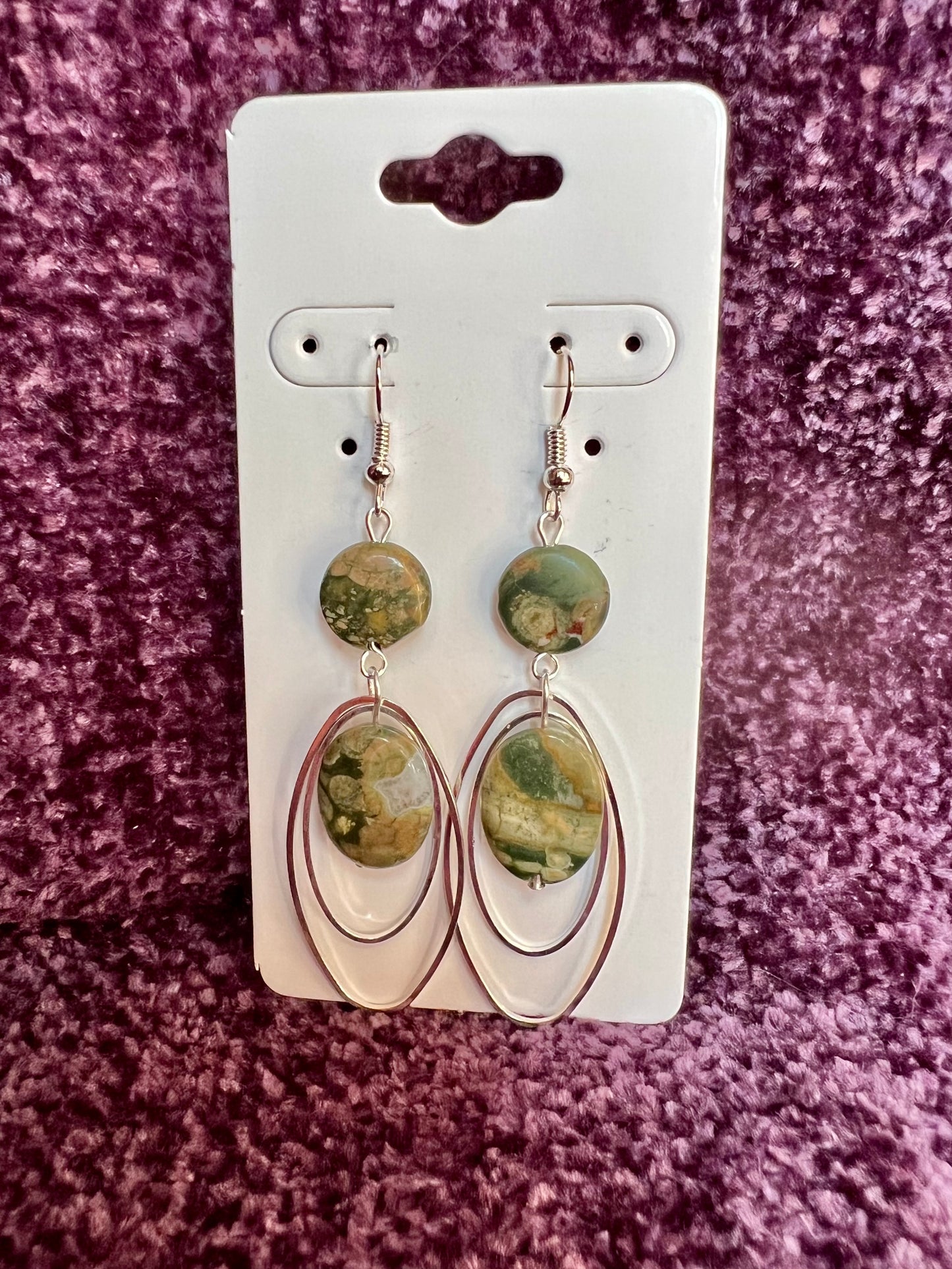 Earrings- Silver plated metal with real genuine Jasper beads.