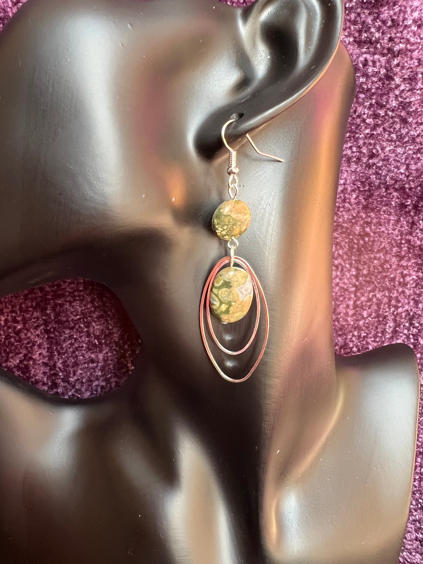 Earrings- Silver plated metal with real genuine Jasper beads.