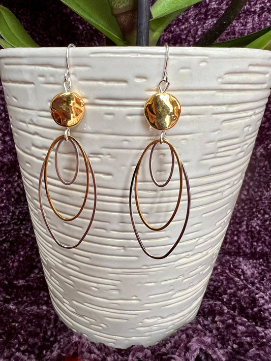 Earrings- Gold and silver plated metal beads, hoops, and wires.