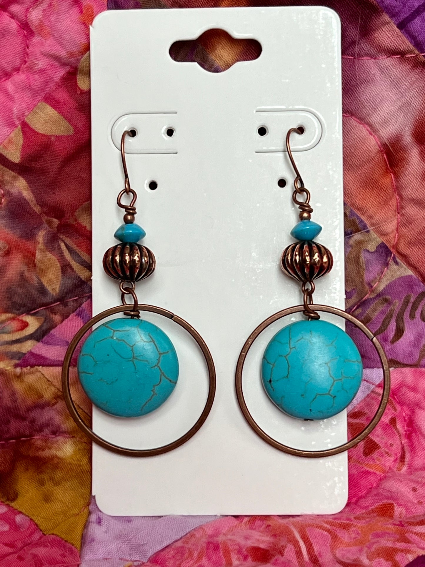 Earrings- Antique copper plated metal with turquoise beads.