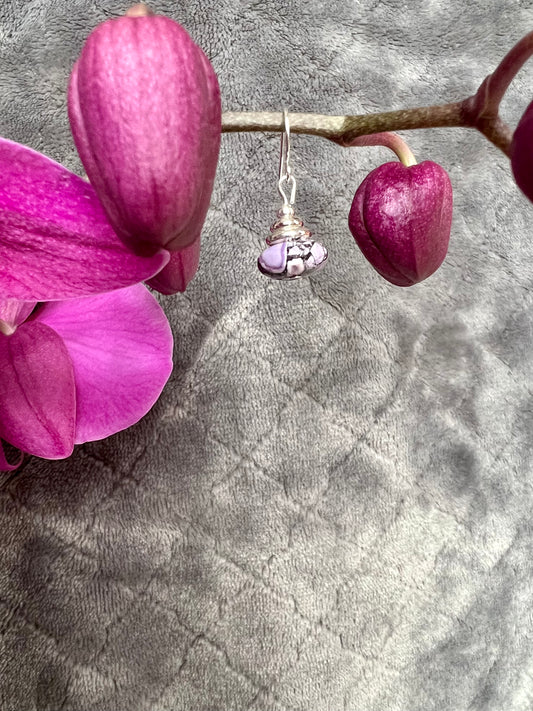 Earrings- Silver plated metal with purple dyed stone.