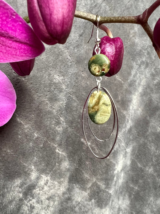 Earrings- Silver plated metal with real genuine Jasper beads.