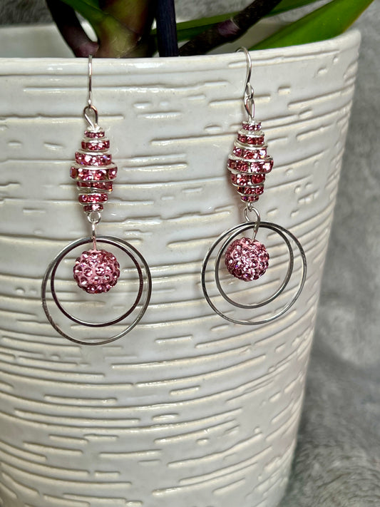 Earrings- Crystal rondelles with round crystal and hoops. Multiple colors available.