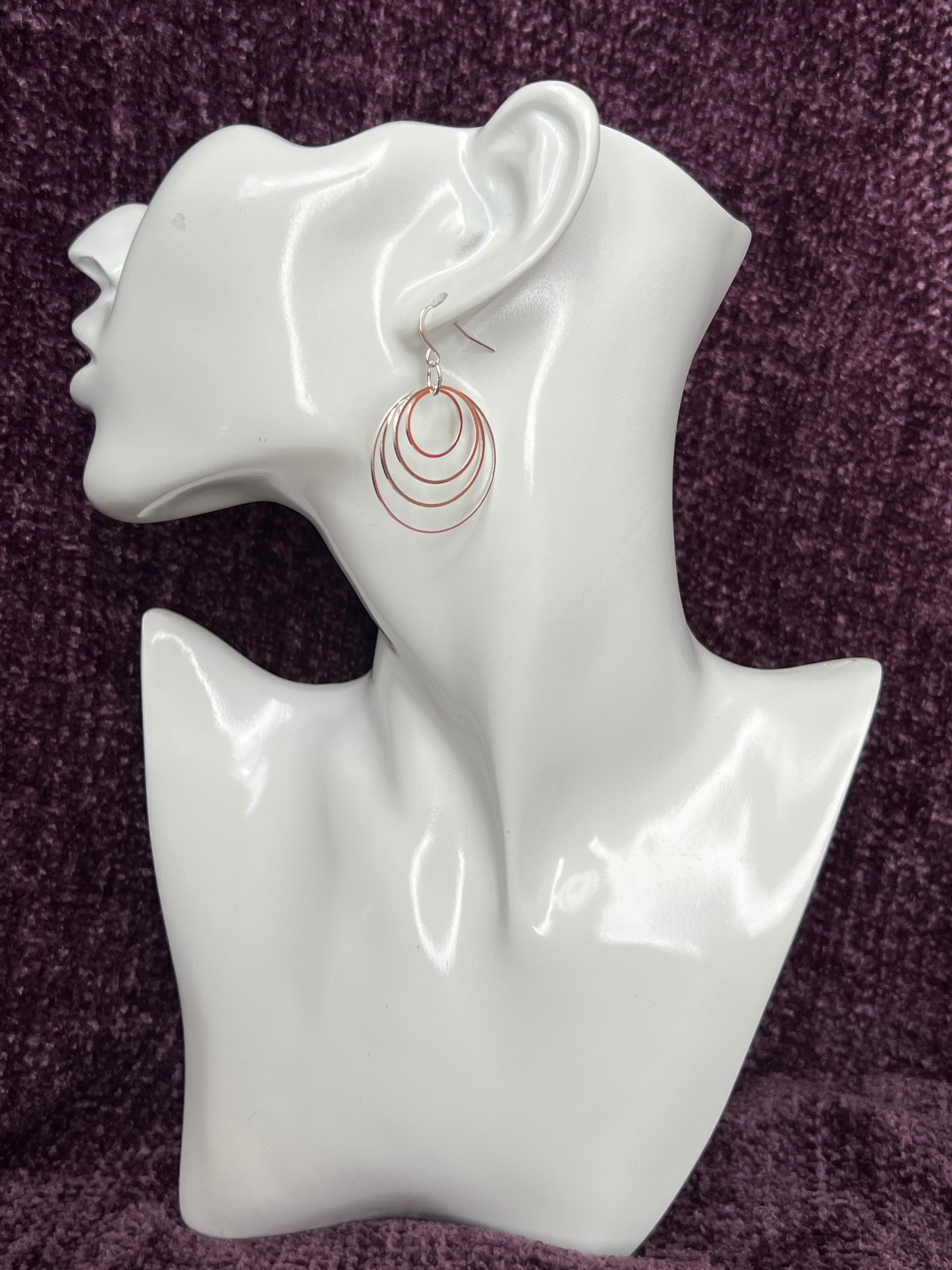 Earrings- Silver plated hoops of various sizes.