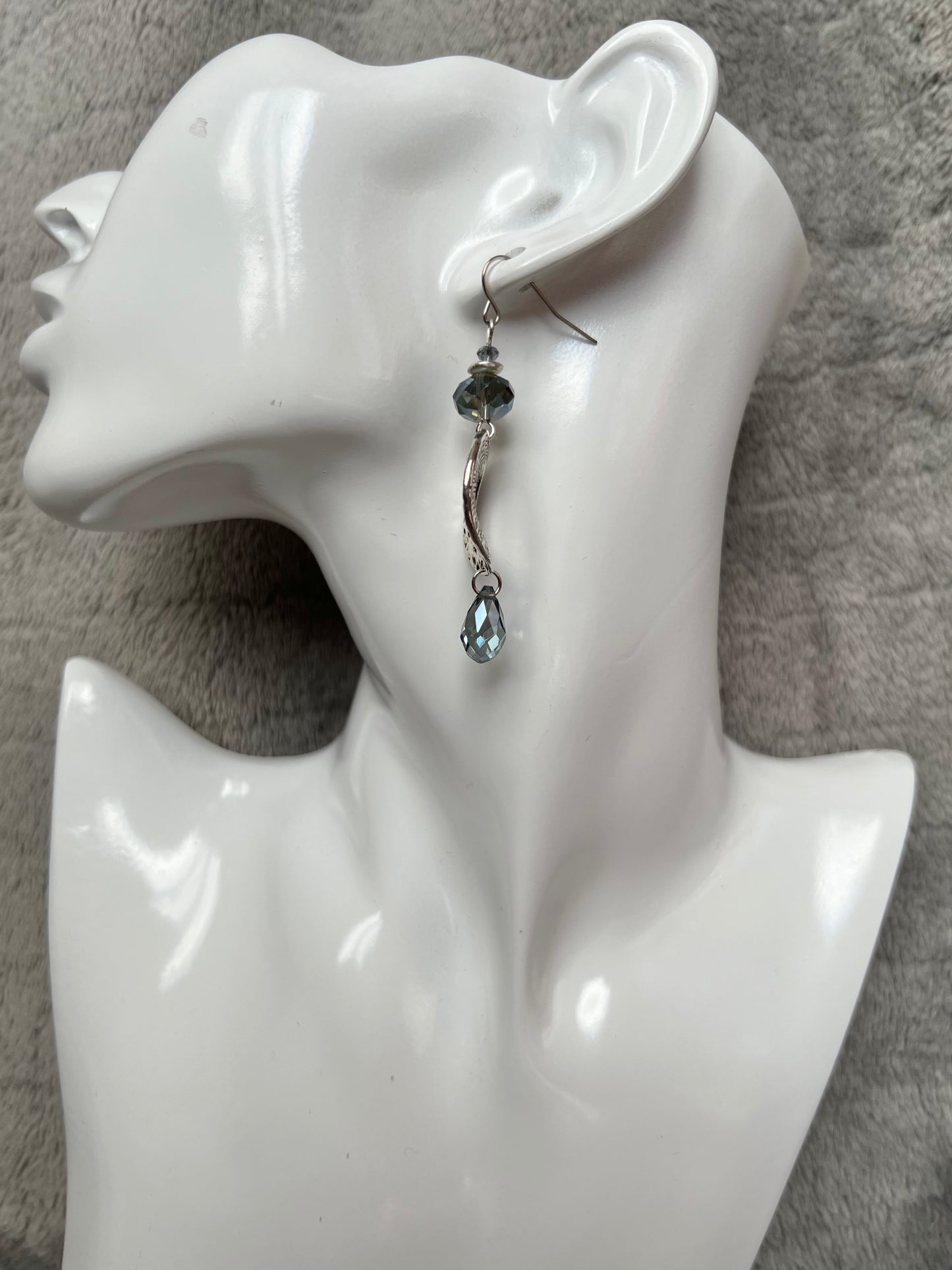 Earrings- Silver plated metal with crystals.