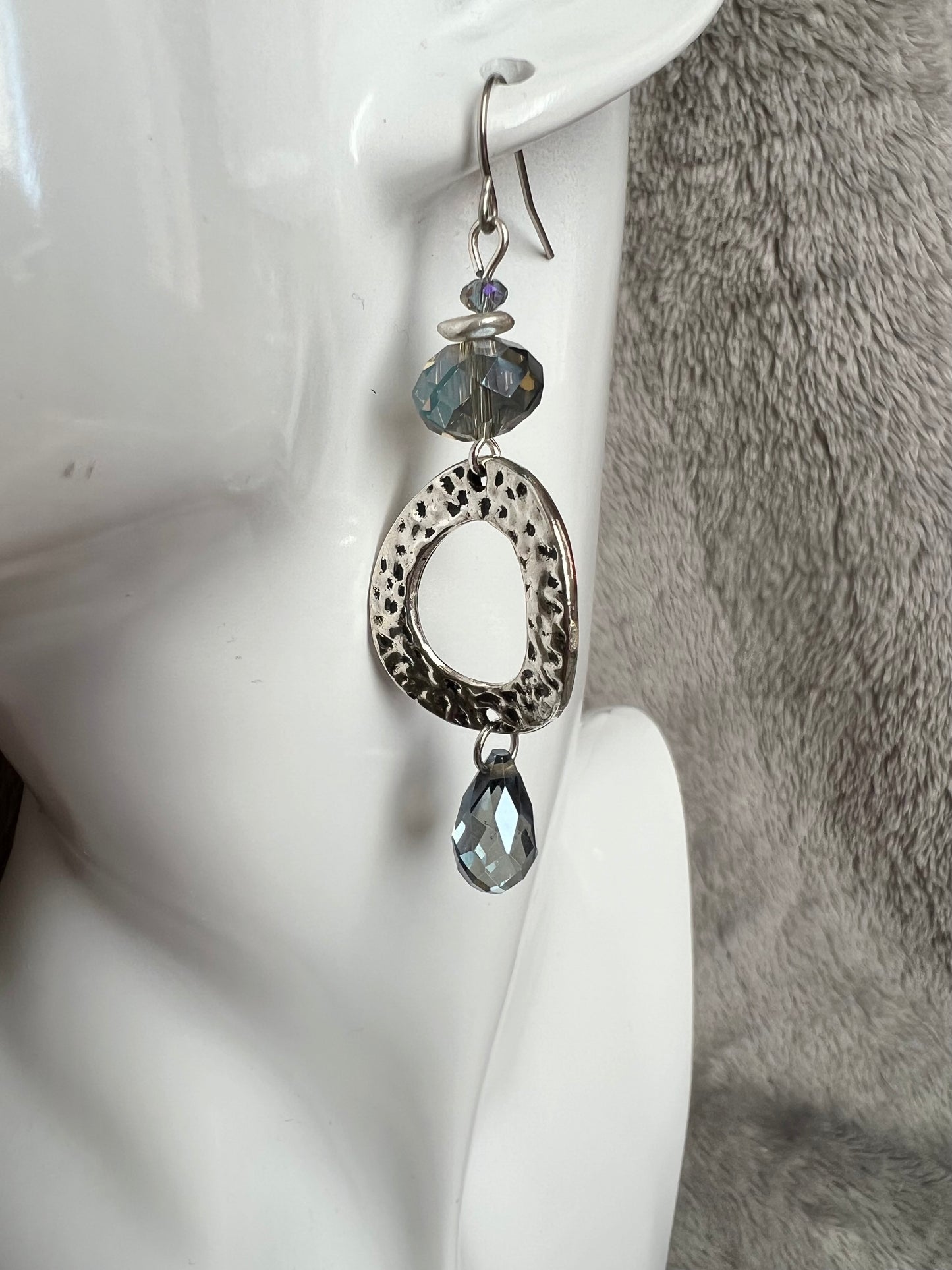 Earrings- Silver plated metal with crystals.