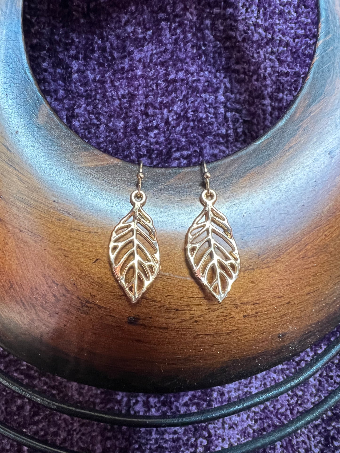 Earrings- Leaf charms. Multiple metal finishes available.