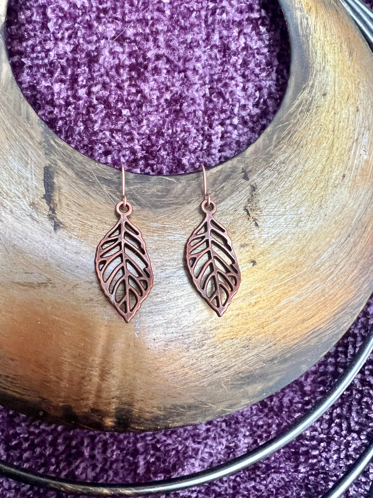 Earrings- Leaf charms. Multiple metal finishes available.