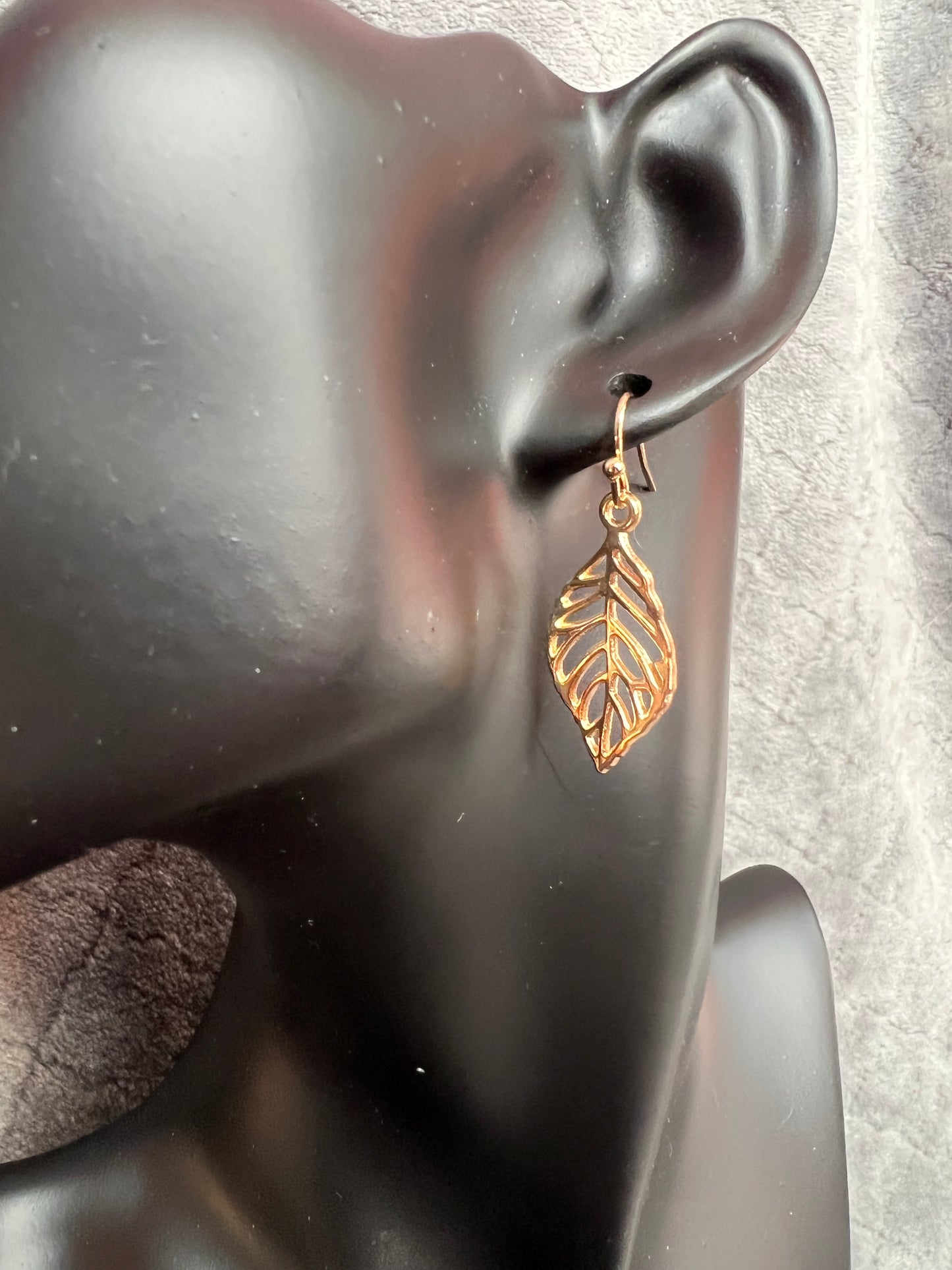 Earrings- Leaf charms. Multiple metal finishes available.