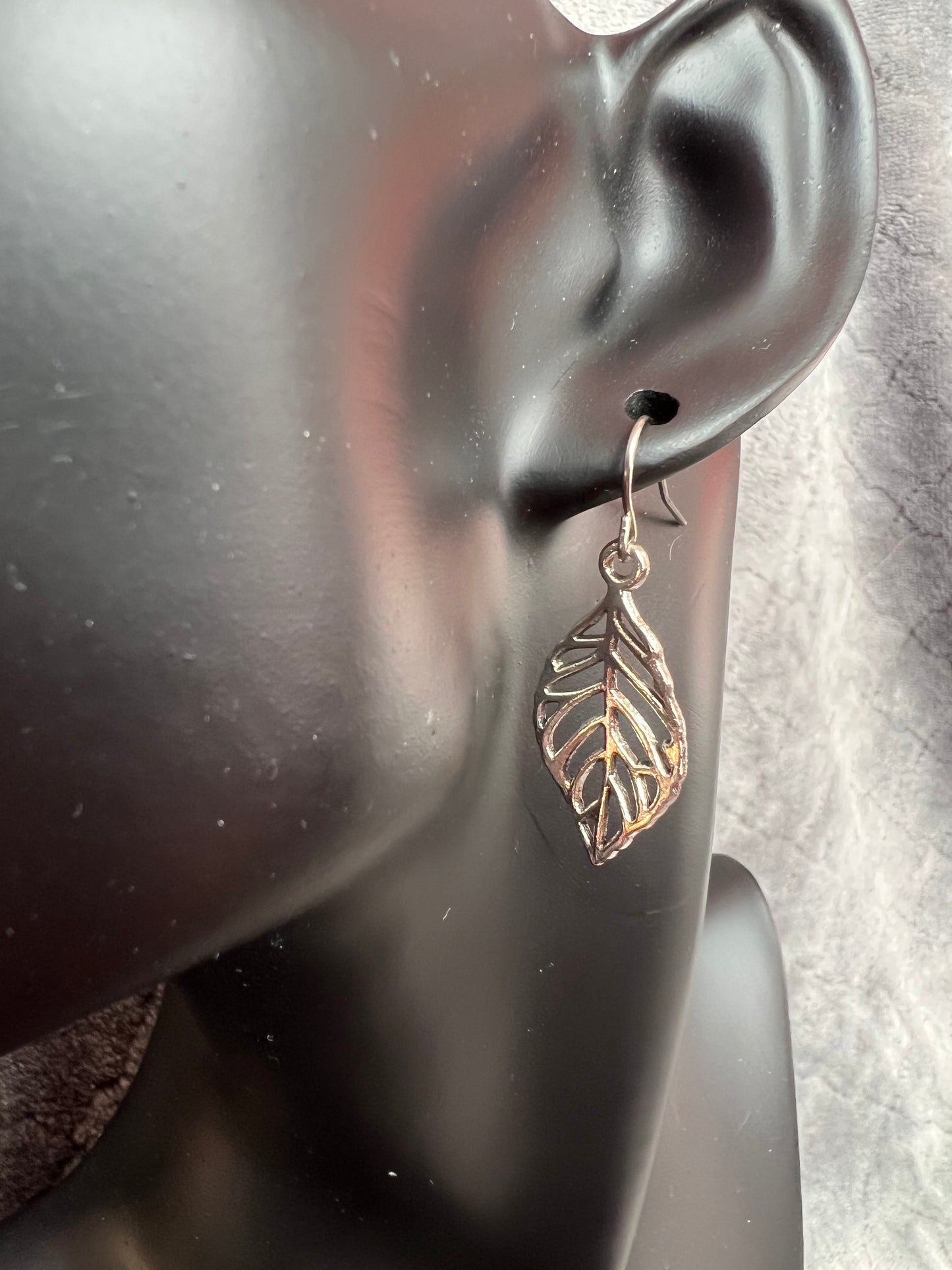 Earrings- Leaf charms. Multiple metal finishes available.