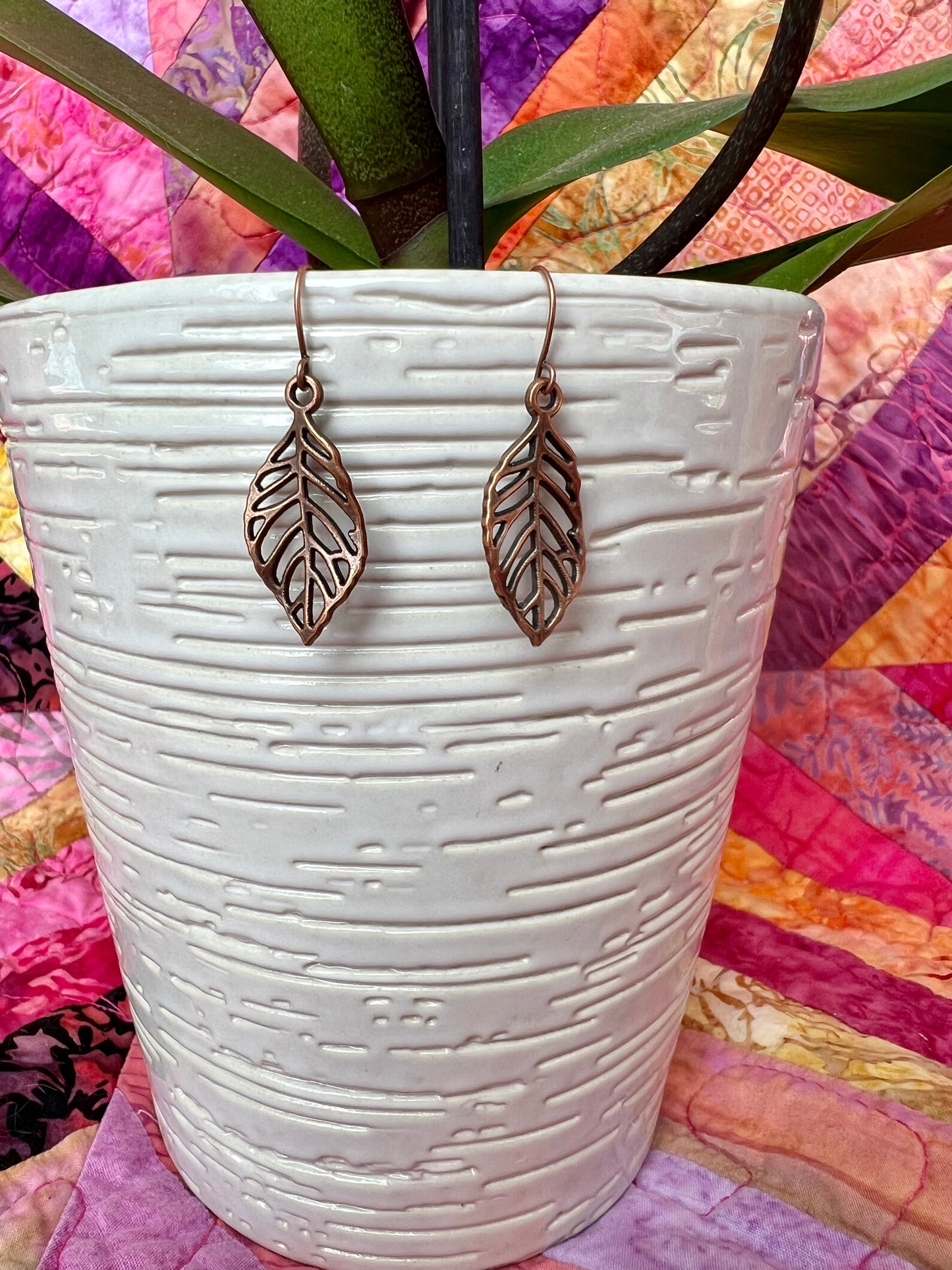 Earrings- Leaf charms. Multiple metal finishes available.