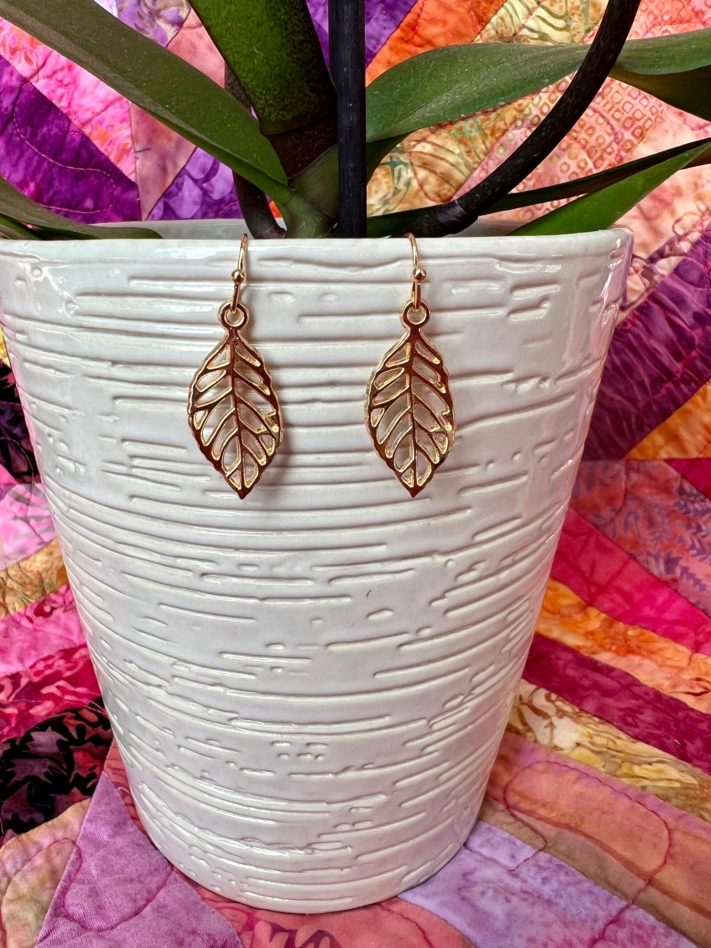 Earrings- Leaf charms. Multiple metal finishes available.