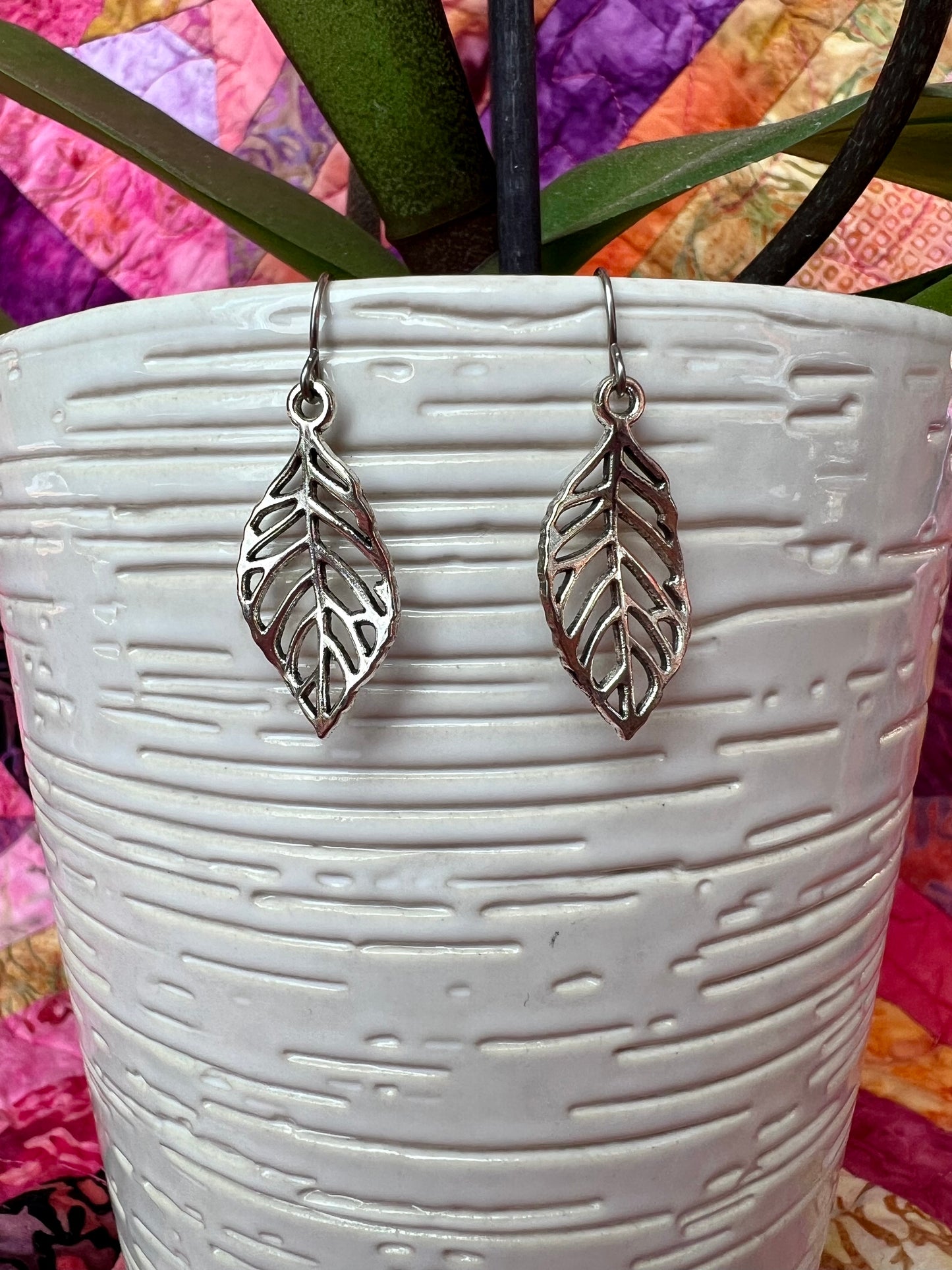 Earrings- Leaf charms. Multiple metal finishes available.