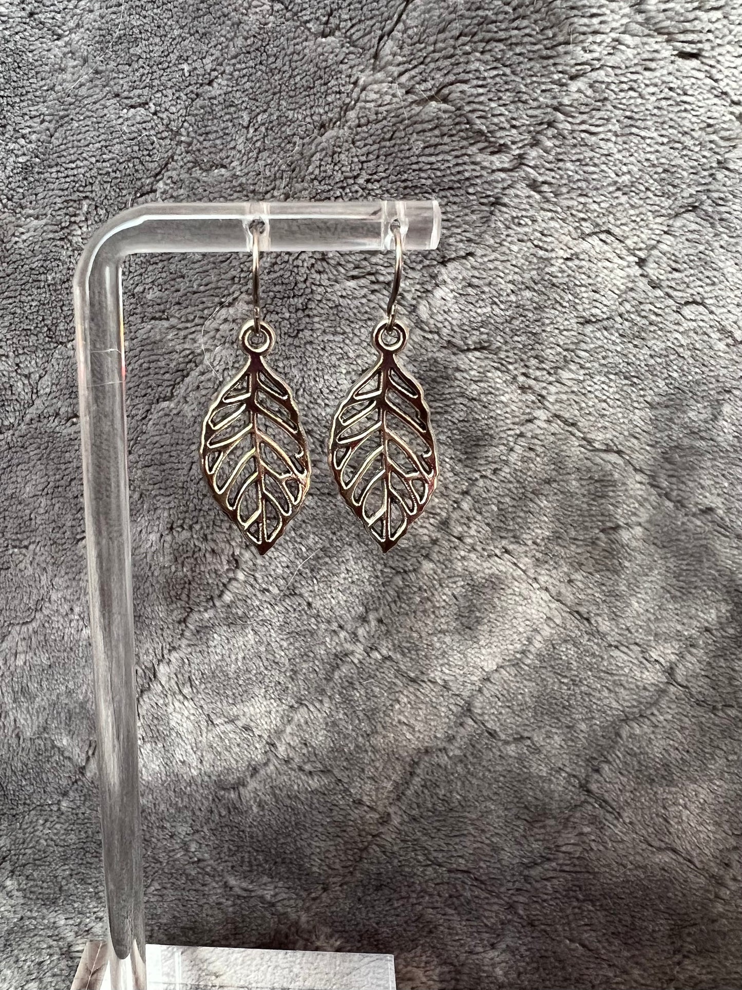 Earrings- Leaf charms. Multiple metal finishes available.