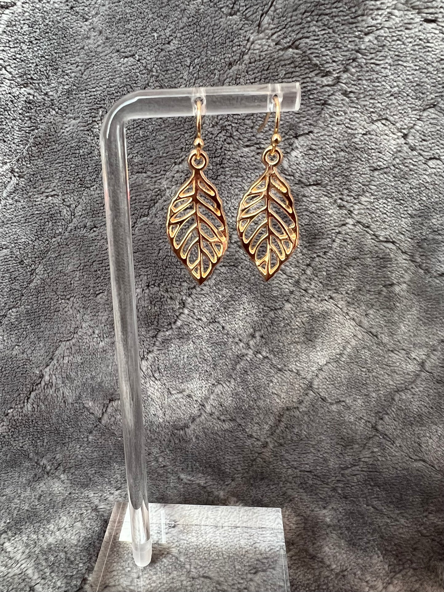 Earrings- Leaf charms. Multiple metal finishes available.