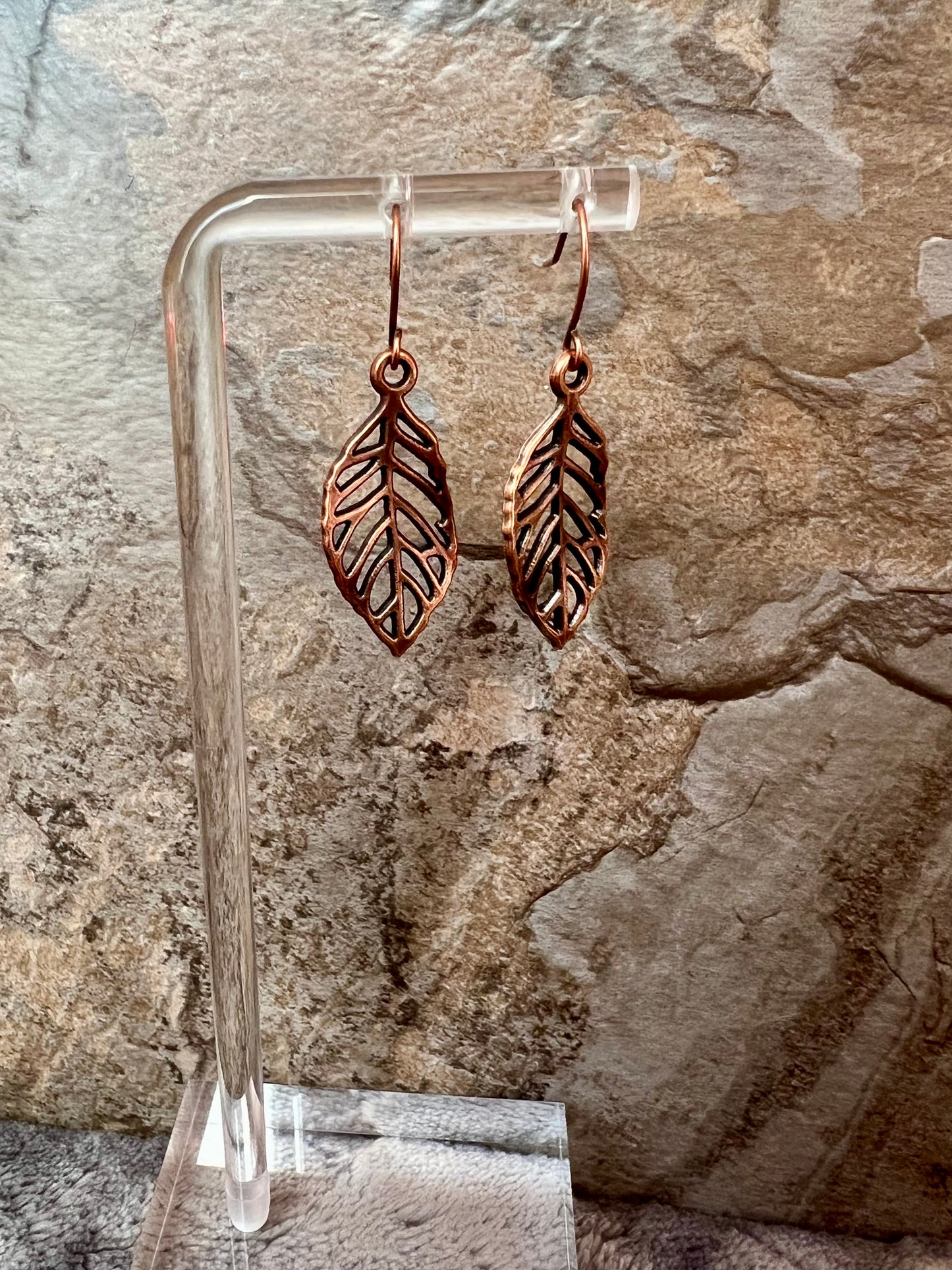 Earrings- Leaf charms. Multiple metal finishes available.