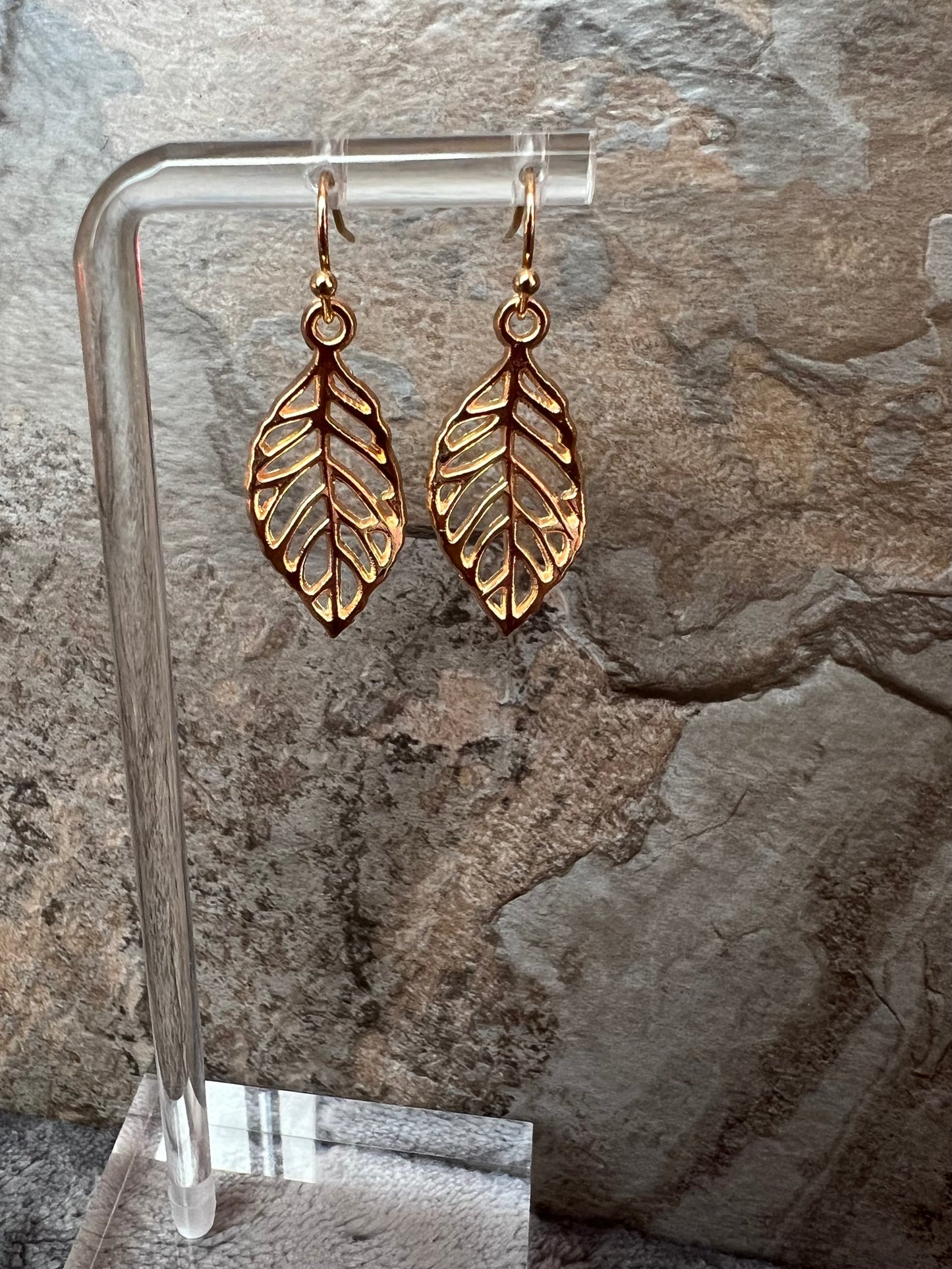 Earrings- Leaf charms. Multiple metal finishes available.