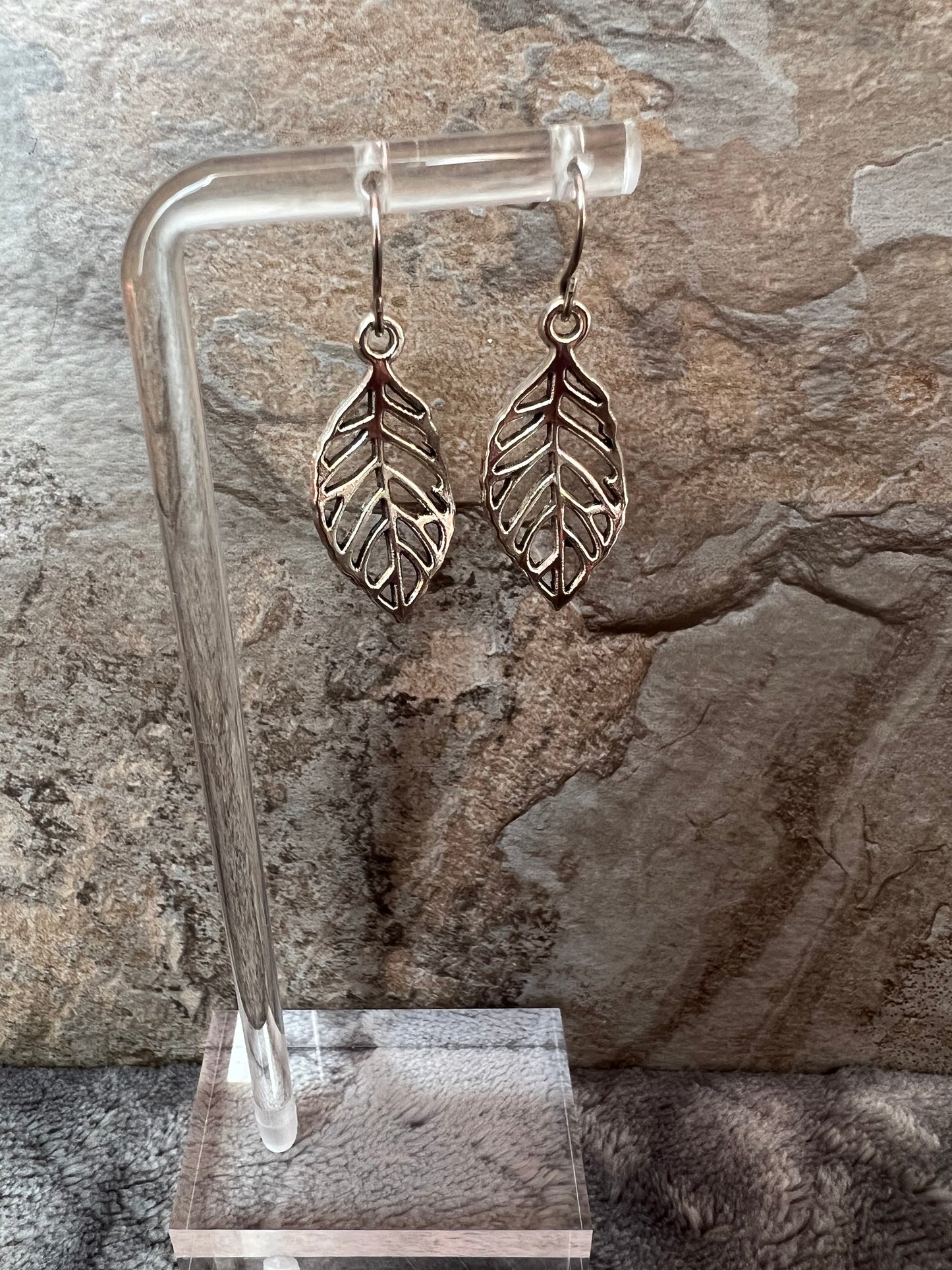 Earrings- Leaf charms. Multiple metal finishes available.