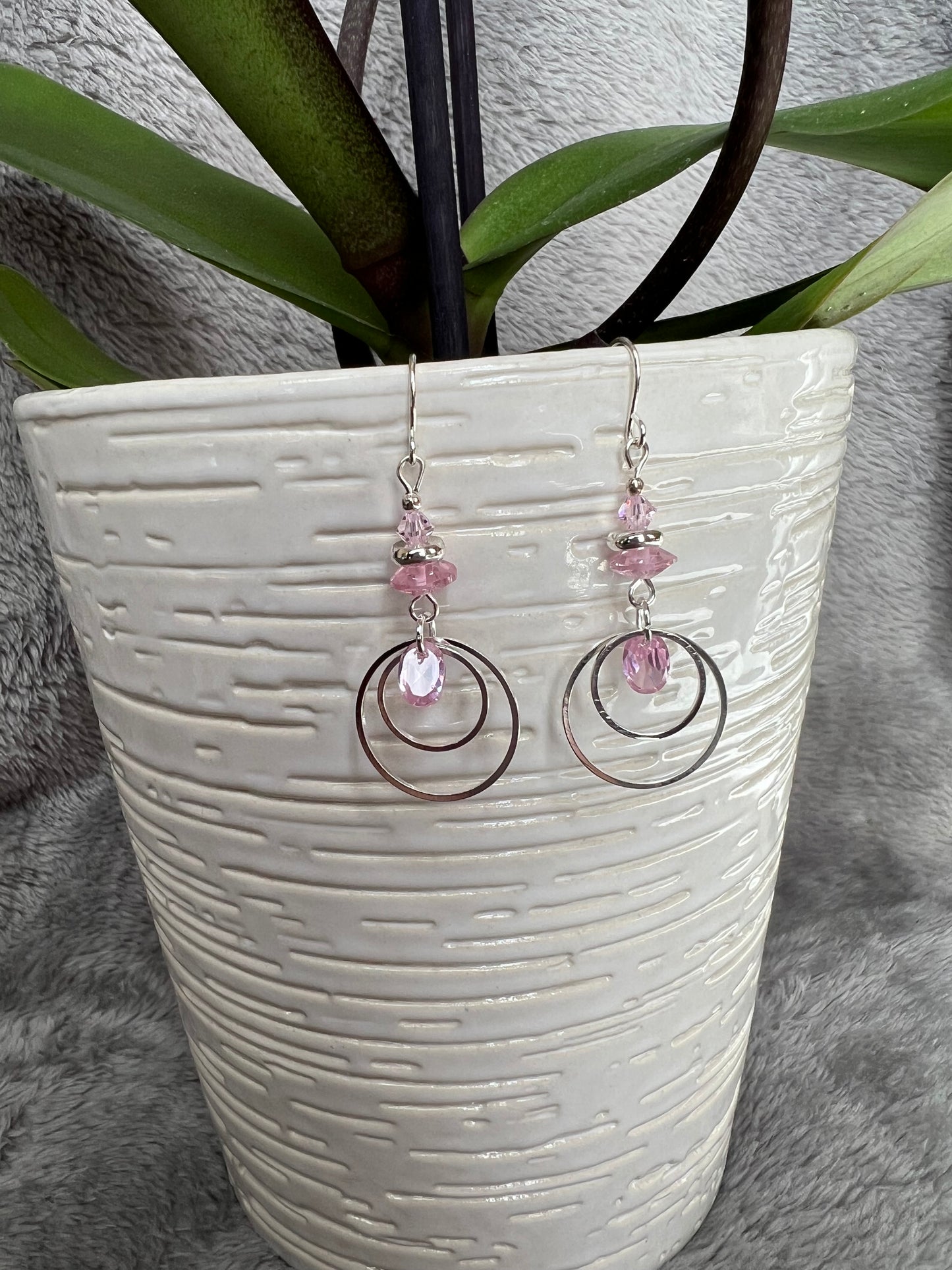 Earrings- Silver plated metal with Swarovski bicone crystals and cubic zirconia beads. Multiple colors available.