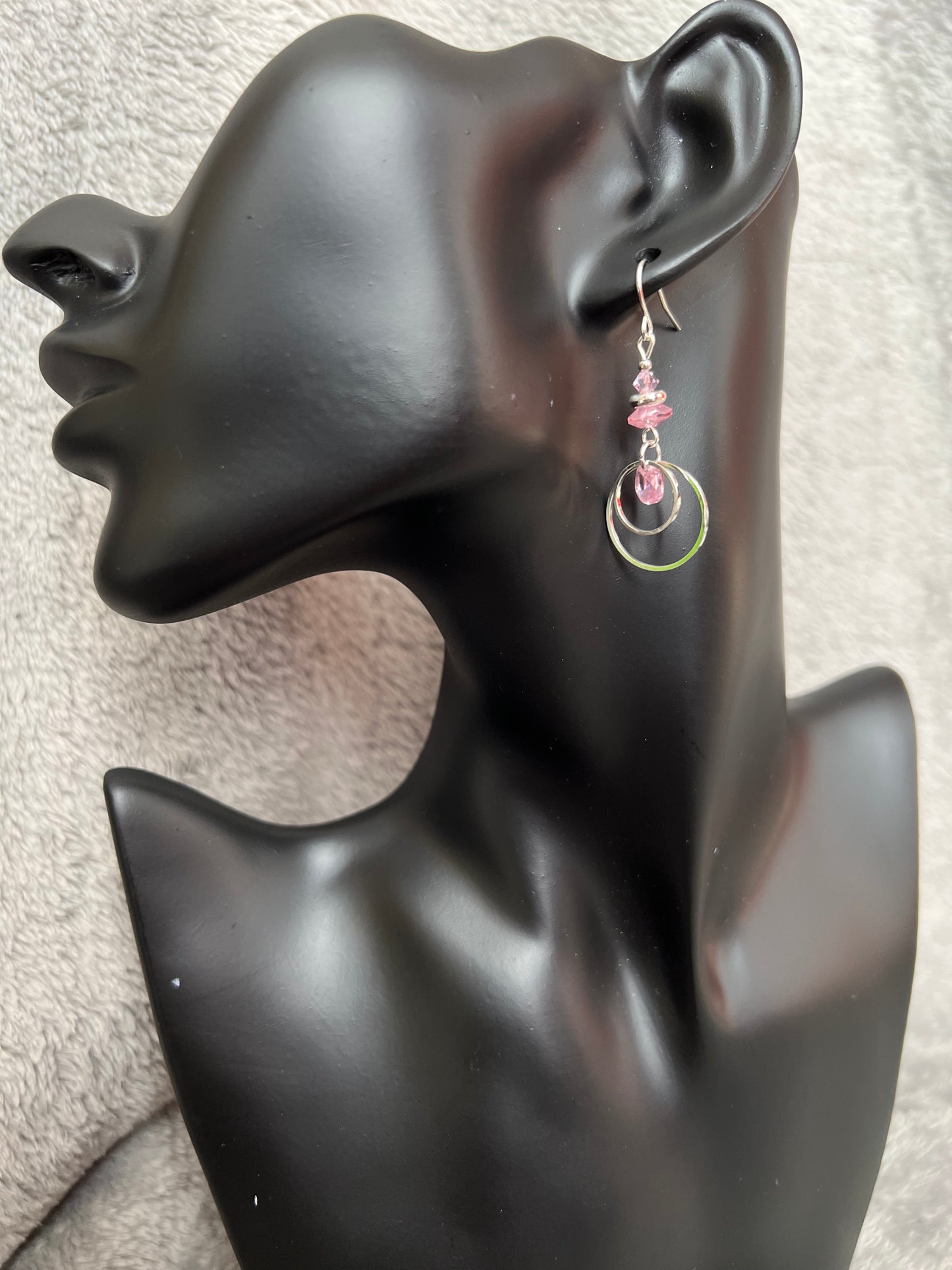 Earrings- Silver plated metal with Swarovski bicone crystals and cubic zirconia beads. Multiple colors available.